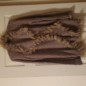 International concept faux trim cape sweater.